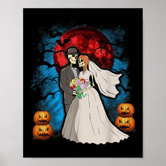 ハロウィン結婚の贈り物スケルトンカップル新郎新婦 ポスター (正面)