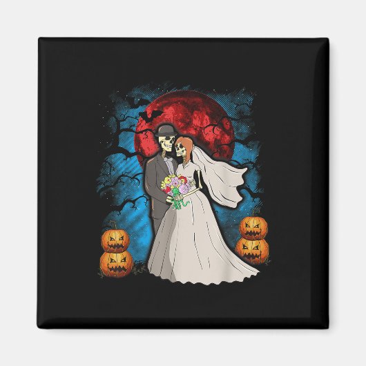 ハロウィン結婚の贈り物スケルトンカップル新郎新婦 マグネット (正面)