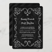 ハロウィン結婚の黒ゴシックストライプのバック 招待状 (正面/裏面)