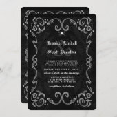 ハロウィン結婚の黒ゴシック披露宴背面 招待状 (正面/裏面)