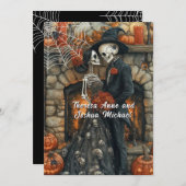 ハロウィン結婚ズスケルトンブラックスパイダーズこうもり 招待状 (正面/裏面)