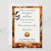 ハロウィン結婚ズパンプキカラフルンこうもりフラット 招待状 (正面)