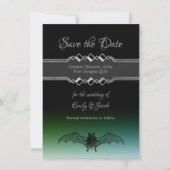 ハロウィン結婚ズブラック&グリーンゴシックこうもり10月 セーブザデート (正面)