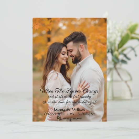 ハロウィン結婚テーマの写真と日付を保存 セーブザデート (スタンド正面)