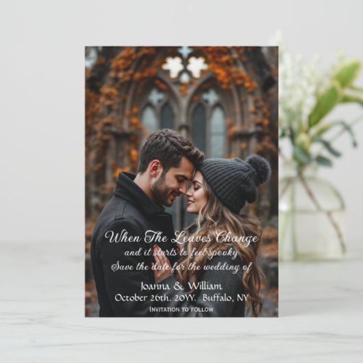 ハロウィン結婚テーマの写真と日付を保存 セーブザデート (スタンド正面)