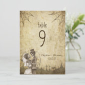 ハロウィン結婚式テーブルナンバー スケルトン カップル 招待状 (スタンド正面)