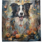 ハロウィン縁どコリーとカボチャ怖 シャワーカーテン (正面)