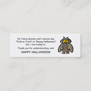 ハロウィン自閉症のトリックまたはカードフクロウを扱う スキニー名刺