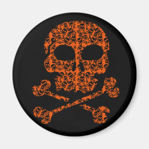 ハロウィン色! オレンジおよび黒いスカル マグネット