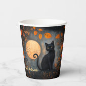 ハロウィン華美ブラックキャットフルムーン大人パーティー 紙コップ (正面)