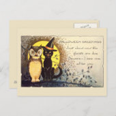 ハロウィン葉書に描かれた猫とヴィンテージ ポストカード (正面/裏面)