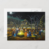 ハロウィン葉書、ウィッチのまわりにカルドロン ポストカード (正面/裏面)