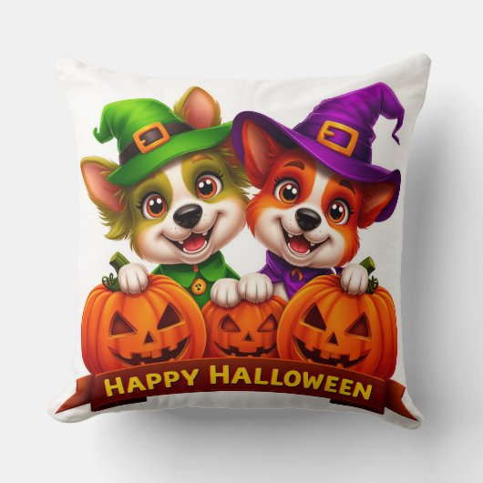 ハロウィン衣装を着たかわいい犬たち クッション (正面)
