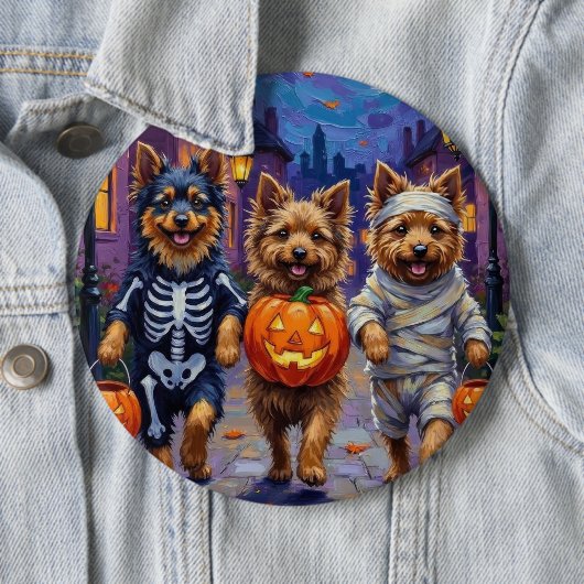 ハロウィン衣装を着たケーゼンドがお菓子を拾う 缶バッジ (インサイチュ)