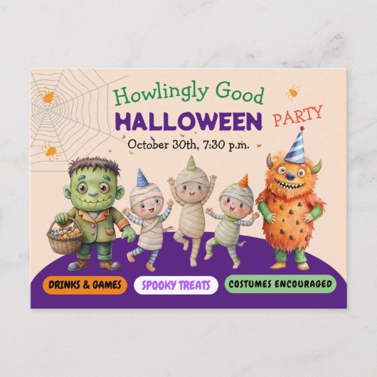 ハロウィン衣装パーティーモンスターの不気味な楽しみダンス ポストカード (正面)