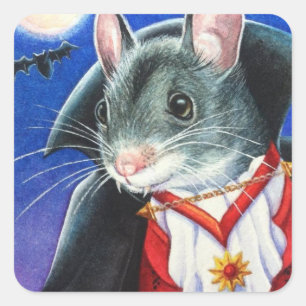 ハロウィン衣装ヴァンパイアネズミ水彩画 スクエアシール