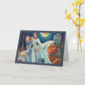 ハロウィン衣装幽霊マウス水彩画 カード (黄色い花)