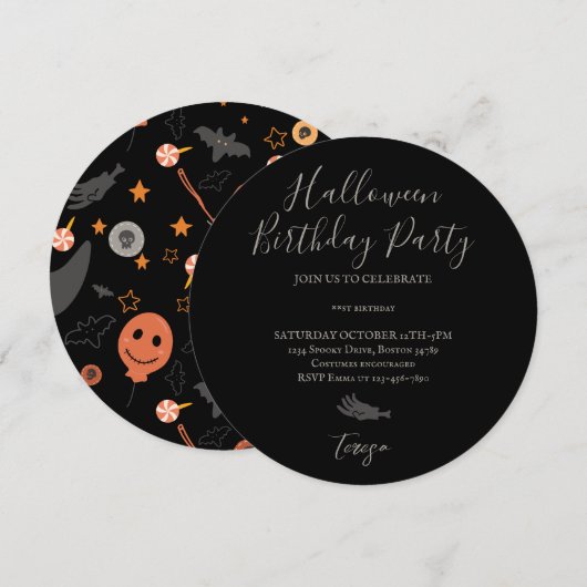 ハロウィン衣装誕生日パーティー招待状 招待状 (正面/裏面)