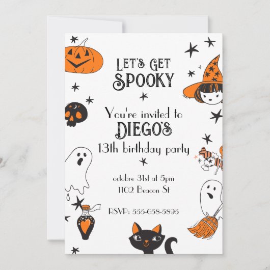 ハロウィン誕生日かわいいドードル不気味をゲットしよう 招待状 (正面)