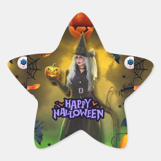 ハロウィン誕生日パーティーの招待状 星シール (正面)