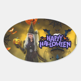ハロウィン誕生日パーティーの招待状 楕円形シール