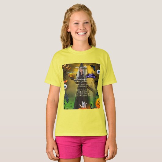 ハロウィン誕生日パーティーの招待状 Spooktacular Tシャツ (正面フル)