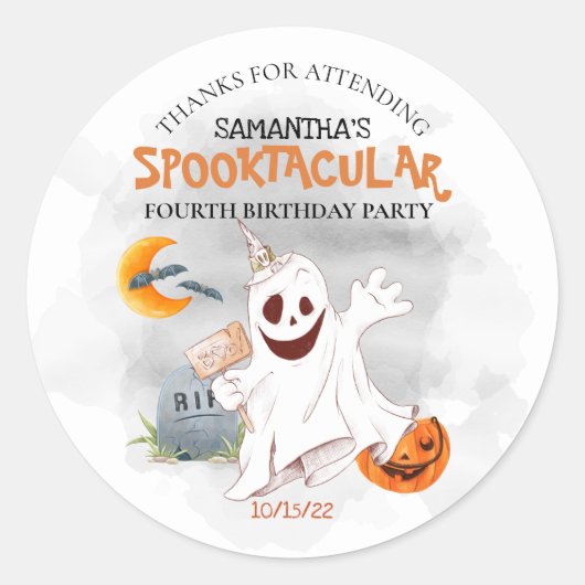 ハロウィン誕生日パーティー子供スペクタキュラーゴースト ラウンドシール (正面)