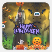 ハロウィン誕生日招待状 Spooktacular スクエアシール (正面)