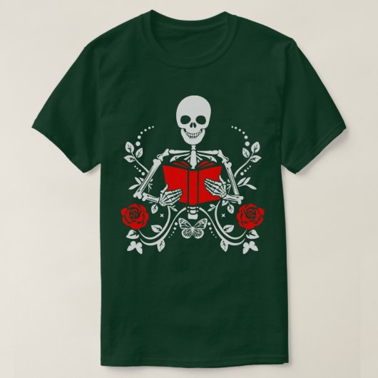 ハロウィン読スケルトン本読書読書術 Tシャツ (デザイン正面)