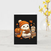 ハロウィン読幽霊の本好きコーヒーガールWo カード (黄色い花)