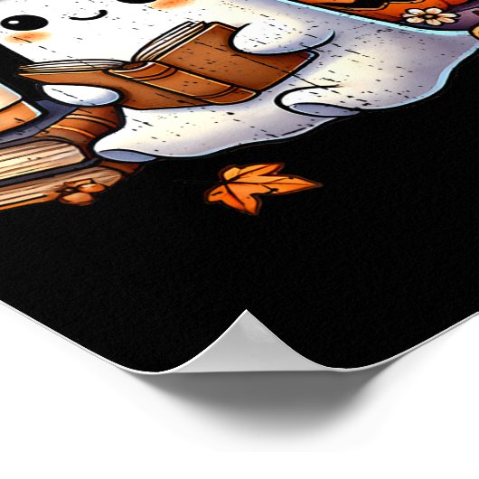 ハロウィン読幽霊の本好き可愛い幽霊Cof ポスター (角)