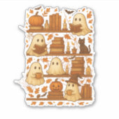 ハロウィン読幽霊の本好き シール (正面)