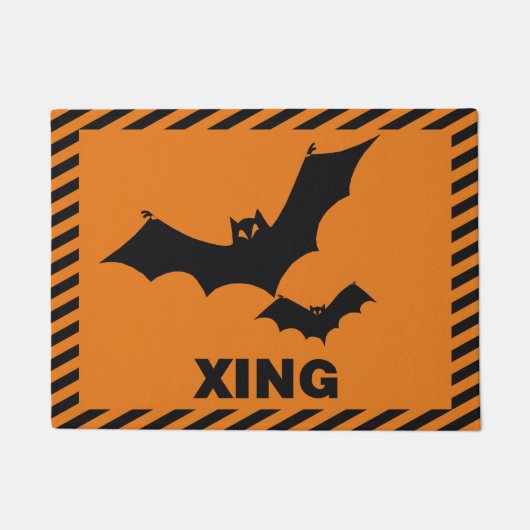 ハロウィン警告のこうもり交差点 ドアマット (正面)