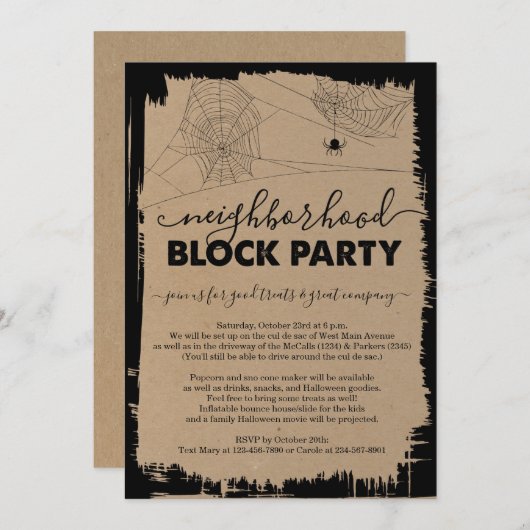 ハロウィン近隣ブロックパーティーの招待状 招待状 (正面/裏面)