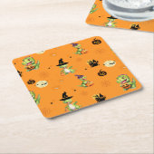 ハロウィン遊を扱うかわいい恐竜のカボチャ スクエアペーパーコースター (アングル)