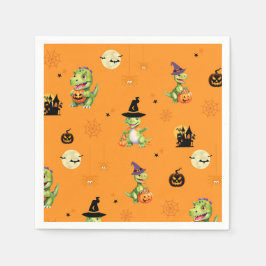 ハロウィン遊を扱うかわいい恐竜のカボチャ スタンダードカクテルナプキン