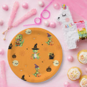 ハロウィン遊を扱うかわいい恐竜のカボチャ ペーパープレート (パーティー)