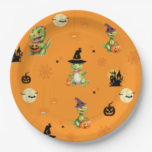 ハロウィン遊を扱うかわいい恐竜のカボチャ ペーパープレート