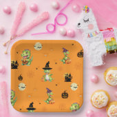 ハロウィン遊を扱うかわいい恐竜のカボチャ ペーパープレート (パーティー)