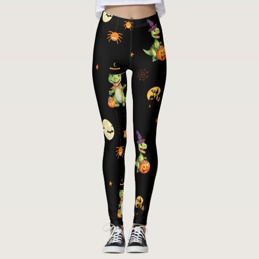 ハロウィン遊を扱うかわいい恐竜のカボチャ レギンス (正面)