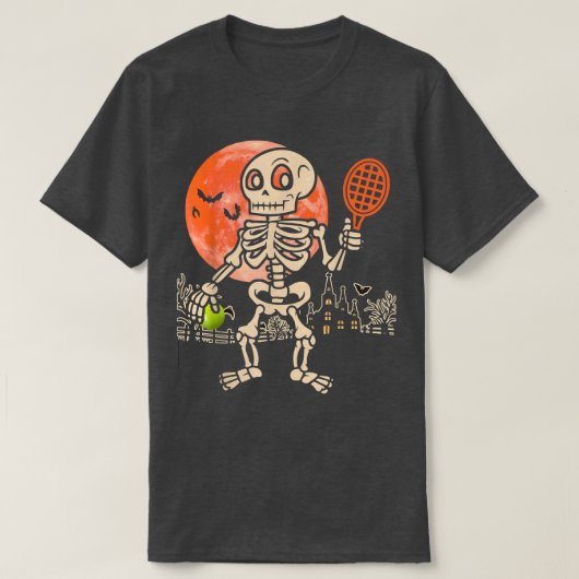 ハロウィン遊スケルトンおもしろいテニス選手 Tシャツ (デザイン正面)