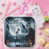 ハロウィン遊スケルトンのピアノ ペーパープレート (パーティー)