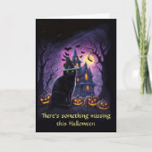 ハロウィン遠くにアットカレッジかわいいウィッチー猫 カード (正面)