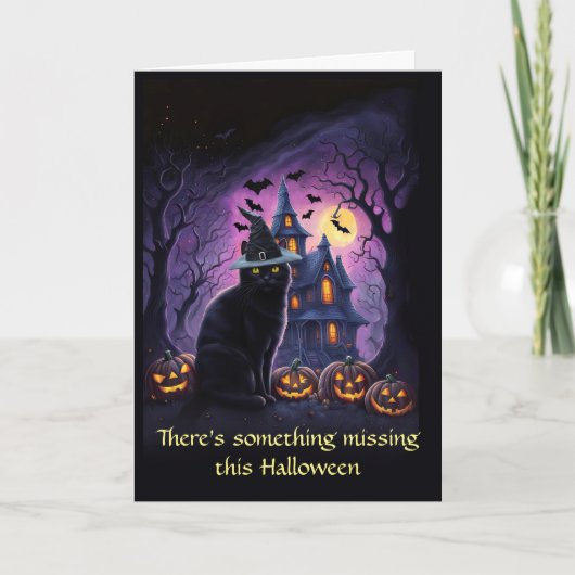 ハロウィン遠くにアットカレッジかわいいウィッチー猫 カード (正面)