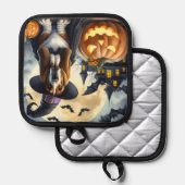 ハロウィン鍋敷き 魔女ワンコ 鍋敷き (正面/裏面)