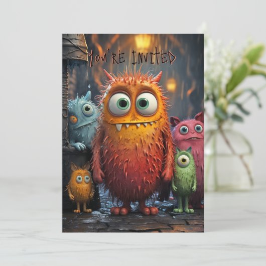 ハロウィン間抜け招待状おもしろいかわいい生き物 招待状 (スタンド正面)