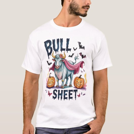 ハロウィン雄牛のシート、面白いゴースト牛 Tシャツ (正面)