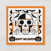 ハロウィン風のドクロ、コウモリ、クモの巣 スクエア名刺 (正面)