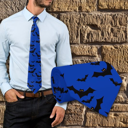 ハロウィン飛んでいるこうもりナイトブルーノベルティタイ ネクタイ