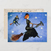 ハロウィン飛んでいるに見られる魔女 ポストカード (正面/裏面)